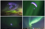 西班牙特技滑翔伞专家Horacio Llorens在挪威北极圈地区极光下翱翔 ...
