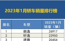 23年1月汽车销量榜，前20名国货仅5名，海豚亮眼，Model 3勉强破万