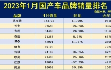 1月国产车销量排名TOP50公布：比亚迪再次卫冕，长安、奇瑞前五！