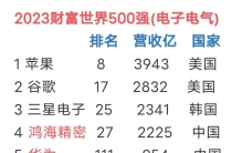 2023年财富世界500强电子电器榜，中国9家企业上榜，东芝 格力落榜