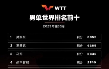 国际乒联公布最新世界排名：男单樊振东、王楚钦、马龙位列前三，女单包揽前六